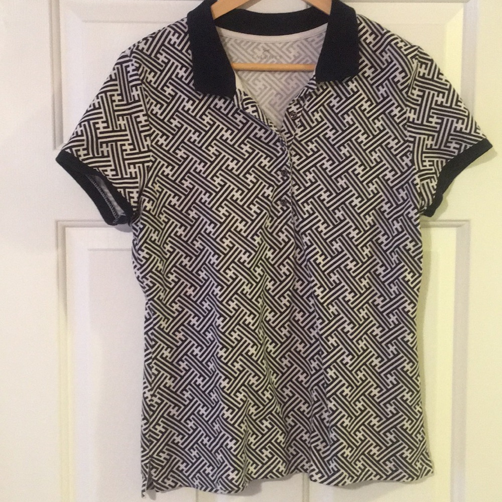 Talbots short sleeve navy print top